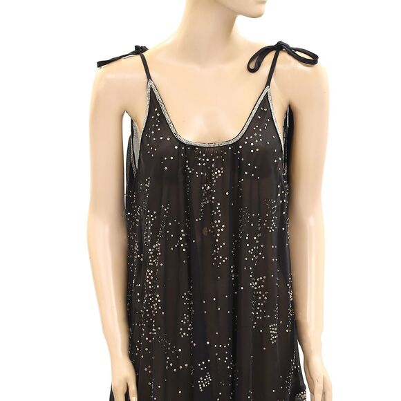 Intimately Free People A Little Shine Maxi Slip Dress Sheer Beaded S NEW 280594 - Picture 5 of 7